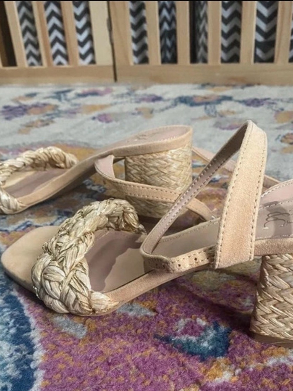 NY&C Rattan Strappy Heals Size 7.5 Spring Summer Tan